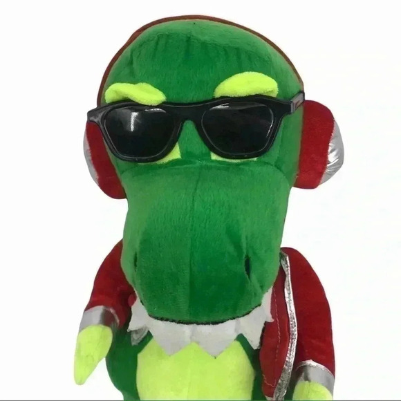 CLASSIC TOY PLUSH GREEN DINOSAUR SUNGLASSES AND HEADPHONES STUFFED ANIMAL - Picture 4 of 14